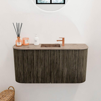 Mondiaz JOYA-DLUX 83.2cm toiletmeubel - ronding links en rechts kleur Shadow - Wastafel FAYE positie Midden 1 kraangat kleur Arena.