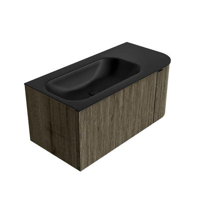 Mondiaz KURVE Badkamermeubelset - 95x46x40cm - 1 lade - 1 deur - wastafel solid surface - links - zonder kraangat - Shadow