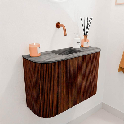 Mondiaz JOYA-DLUX 63.2cm toiletmeubel - ronding links en rechts kleur Ruby - Wastafel FAYE positie Midden Zonder kraangat kleur Sombra.