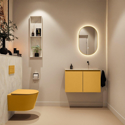 MONDIAZ TURE-DLUX 80cm toiletmeubel Ocher. EDEN wastafel Ostra positie rechts. Zonder kraangat.