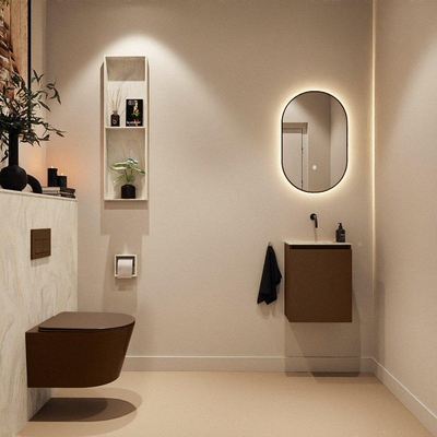 MONDIAZ TURE-DLUX Meuble toilette - 40cm - Rust - EDEN - vasque Ostra - position centrale - sans trou de robinet