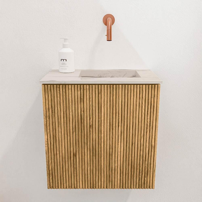 Mondiaz JOYA-DLUX 40cm toiletmeubel - kleur Oak - Wastafel FAYE positie Rechts Zonder kraangat kleur Nata.