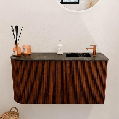 Mondiaz JOYA-DLUX Meuble de toilette 81.6cm - arrondi gauche couleur Ruby - Vasque FAYE position Droite 1 trou de robinet couleur Lava.