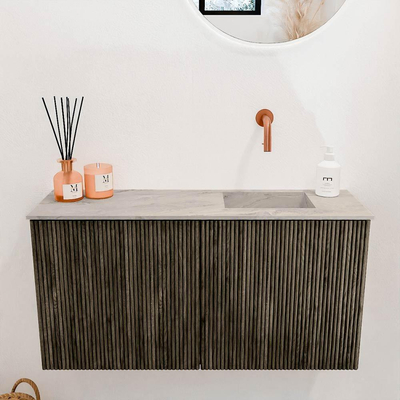 Mondiaz JOYA-DLUX 80cm toiletmeubel - kleur Shadow - Wastafel FAYE positie Rechts Zonder kraangat kleur Glace.
