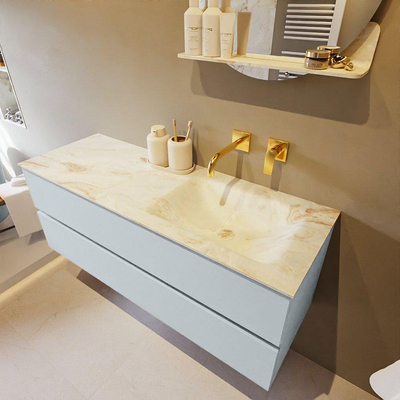 Mondiaz VICA-DLUX ensemble de meuble de salle de bain - 130cm - meuble sous-vasque argile - 2 tiroirs - lavabo encastré nuage droite - sans trous de robinet - version haute 60cm - frape