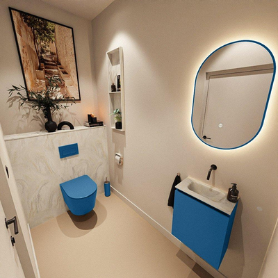 MONDIAZ TURE-DLUX Meuble toilette - 40cm - Jeans - EDEN - vasque Ostra - position centrale - sans trou de robinet