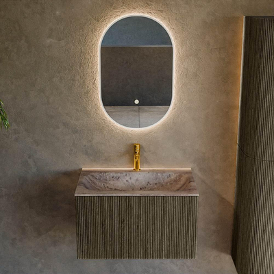 MONDIAZ KURVE-DLUX 70cm badmeubel kleur Shadow met 1 lade en 0 deuren. Wastafel BIG SMALL Midden 1 kraangat Oza.