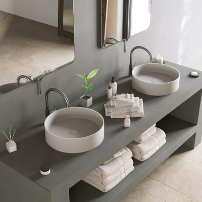 Ideavit Solidthin vasque à poser 40x40x12,5cm ronde 0 trous de robinet 1 cuve Solid surface blanc