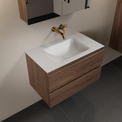 Mondiaz AIVY Ensemble de meuble - 80x45x50cm - 0 trous de robinet - 1 vasque talc Solid surface - Centre - 2 tiroirs - avec armoire de toilette - Melamine Mocha