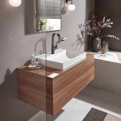 Hansgrohe VIVENIS Wastafelmengkraan - 21cm - eengreeps - draaibare uitloop - trekwaste - zwart chroom
