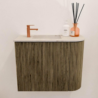 Mondiaz JOYA-DLUX 51.6cm toiletmeubel - ronding rechts kleur Dusk - Wastafel FAYE positie Links 1 kraangat kleur Frappe.