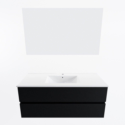 Mondiaz VICA ensemble de meuble de salle de bain - 120cm - meuble sous-vasque urban - 2 tiroirs - lavabo denia milieu - 1 trou de robinet - couleur Blanc Brillant - miroir LED - version XL 60cm haut