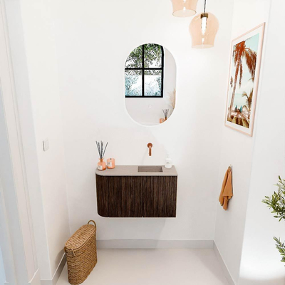 Mondiaz JOYA-DLUX 71.6cm toiletmeubel - ronding links kleur Walnut - Wastafel FAYE positie Rechts Zonder kraangat kleur Saba.