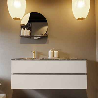 Mondiaz VICA-DLUX Ensemble de meuble de salle de bain - 130cm - meuble sous-vasque lin - 2 tiroirs - lavabo encastrée cloud gauche - 1 trou de robinet - version haute de 60cm - lave