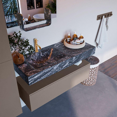 Mondiaz ALAN-DLUX Ensemble de meuble - 110cm - meuble Smoke mat - 1 tiroir - Lavabo Cloud Lava suspendu - vasque Gauche - 1 trou de robinet