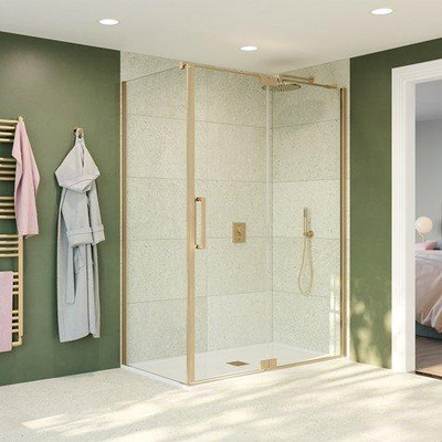 Crosswater Optix 10 Vaste wand - 90x200cm - 10mm veiligheidsglas - voor in profiel draaiende deur - geborsteld messing (goud)