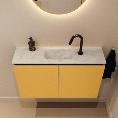 MONDIAZ TURE-DLUX Meuble toilette - 80cm - Ocher - EDEN - vasque Opalo - position centrale - 1 trou de robinet