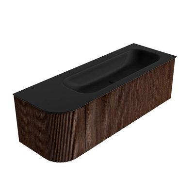 MONDIAZ KURVE 135cm Meuble salle de bain avec module 25 G - couleur Walnut - 1 tiroir - 1 porte - vasque BIG MEDIUM droite - sans trous de robinet - Urban