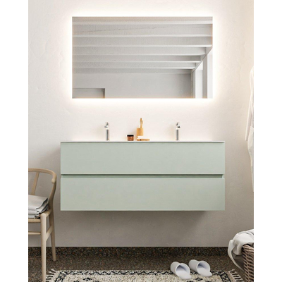 MONDIAZ VICA Badkamermeubelset - 120cm - 2 lades - wasbak Cloud dubbel - 2 kraangaten - solid surface greey