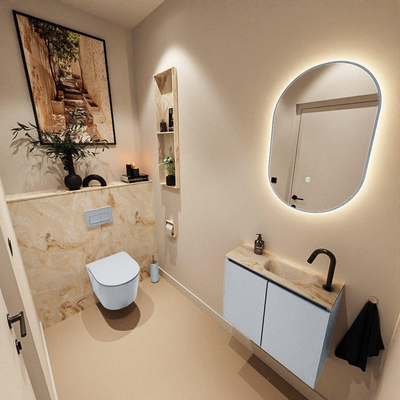 MONDIAZ TURE-DLUX 60cm toiletmeubel Clay. EDEN wastafel Frappe positie rechts. Met 1 kraangat.