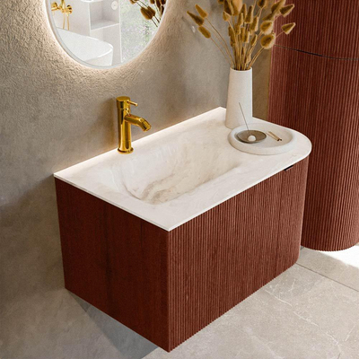 Mondiaz KURVE-DLUX Ensemble de meubles de salle de bains - 75x46x40cm - 1 tiroir - 1 porte - lavabo solid surface - gauche - 1 trou de robinet - Ruby