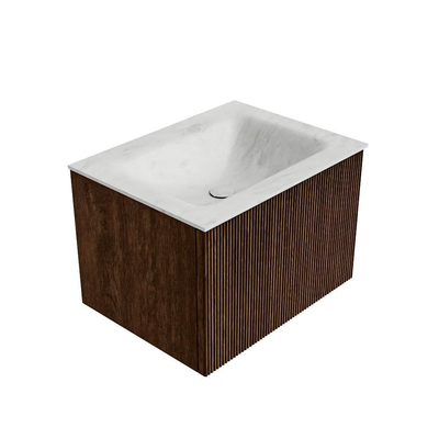 MONDIAZ KURVE-DLUX 60cm Meuble salle de bain - couleur Walnut - 1 tiroir - vasque CLOUD centre - sans trou de robinet - couleur Opalo