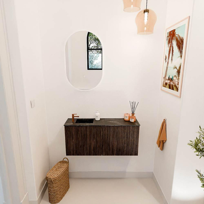 Mondiaz JOYA-DLUX 90cm toiletmeubel - kleur Walnut - Wastafel FAYE positie Links 1 kraangat kleur Lava.