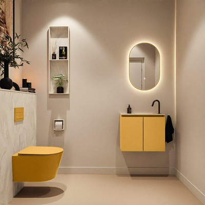 MONDIAZ TURE-DLUX Meuble toilette - 60cm - Ocher - EDEN - vasque Ostra - position droite - 1 trou de robinet