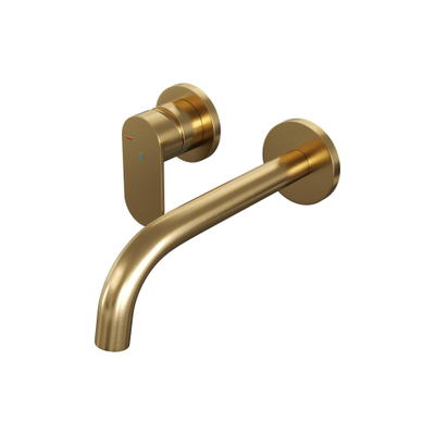 BRAUER Gold Edition Wastafelmengkraan inbouw - gebogen uitloop rechts - hendel breed plat - inclusief inbouwdeel - model C2 PVD - geborsteld goud