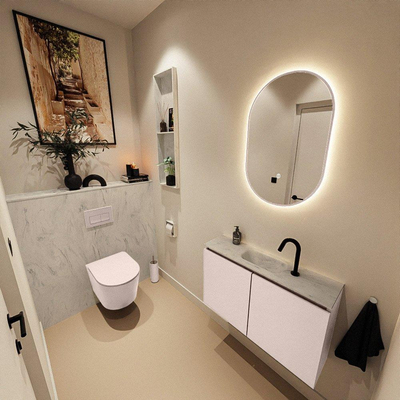 MONDIAZ TURE-DLUX Meuble de toilettes 80cm Rosee. Lavabo EDEN Opalo position centrale. Avec 1 trou de robinet.