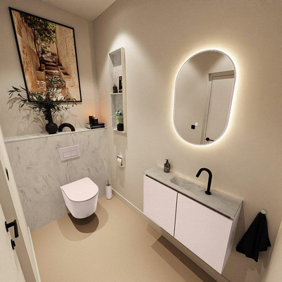 MONDIAZ TURE-DLUX Meuble toilette - 80cm - Rosee - EDEN - vasque Opalo - position centrale - 1 trou de robinet
