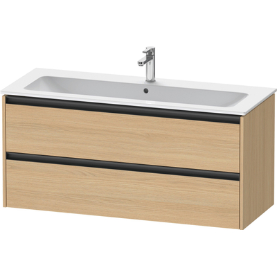 Duravit Ketho 2 meuble bas pour lavabo avec 2 tiroirs pour lavabo simple 121x48x55cm avec poignées chêne naturel mat anthracite