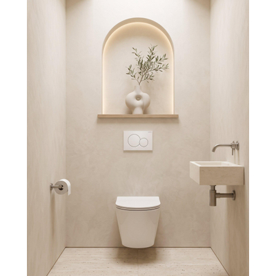 QeramiQ Dely Toiletset - Geberit UP720 inbouwreservoir - slim zitting - bedieningsplaat wit - ronde knoppen - glans wit