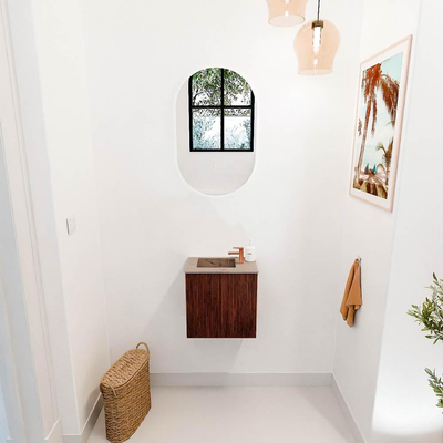 Mondiaz JOYA-DLUX 40cm toiletmeubel - kleur Ruby - Wastafel FAYE positie Links 1 kraangat kleur Arena.