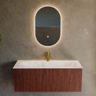 Mondiaz KURVE-DLUX Badkamermeubelset - 110x46x40cm - 1 lade - wastafel solid surface - midden - 1 kraangat - Ruby
