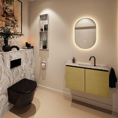 MONDIAZ TURE-DLUX Meuble toilette - 80cm - Oro - EDEN - vasque Glace - position centrale - 1 trou de robinet