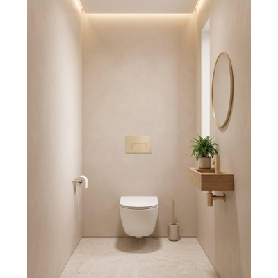 QeramiQ Dely Swirl Compact Toiletset - inbouwreservoir Geberit UP320 - met Burda frame - slim zitting - kunststof bedieningsplaat beige - rechthoekige knoppen - glans wit