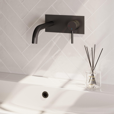 BRAUER Stripe Mitigeur lavabo encastré - bec courbé et plaque de recouvrement - modèle A1 - noir mat
