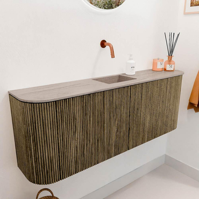 Mondiaz JOYA-DLUX Meuble de salle de bains 113.2cm - arrondis gauche et droite couleur Dusk - Vasque FAYE position Milieu Sans trou de robinet couleur Saba