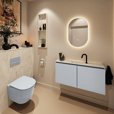 MONDIAZ TURE-DLUX Meuble toilette - 100cm - Clay - EDEN - vasque Ostra - position centrale - 1 trou de robinet