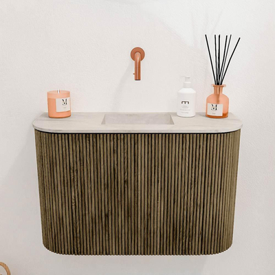 Mondiaz JOYA-DLUX 63.2cm toiletmeubel - ronding links en rechts kleur Dusk - Wastafel FAYE positie Midden Zonder kraangat kleur Ostra.