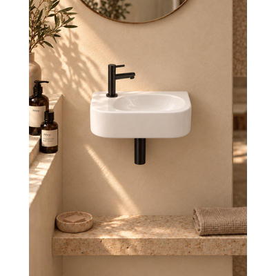 QeramiQ Fuente pack lave-mains – demi-rond – 40 x 21,5 x 12 cm – perçage à gauche – robinet blanc mat
