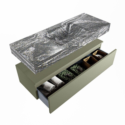 Mondiaz ALAN-DLUX Ensemble de meuble - 120cm - meuble Army mat - 1 tiroir - Lavabo Cloud Lava suspendu - vasque Centre - 1 trou de robinet