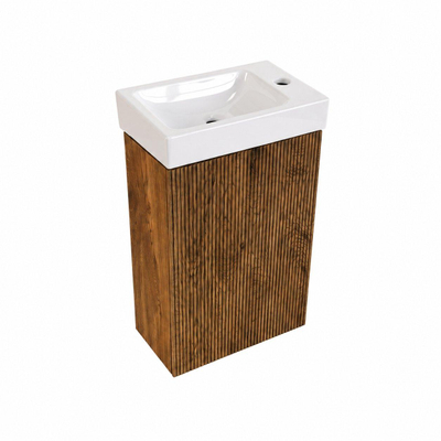 Saniclass Holz Atelier Ensemble meuble WC - 40x60.5cm - 1 porte - lave-mains céramique - trou de robinet à droite - walnut pure