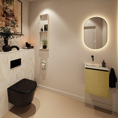 MONDIAZ TURE-DLUX Meuble toilette - 40cm - Oro - EDEN - vasque Ostra - position gauche - sans trou de robinet