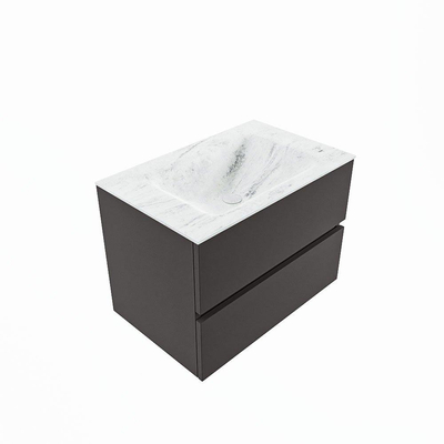 Mondiaz VICA-DLUX ensemble de meuble de salle de bain - 70cm - meuble sous-vasque gris foncé - 2 tiroirs - lavabo encastré nuage milieu - sans trous de robinet - version haute de 60cm - opalo