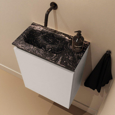 MONDIAZ TURE-DLUX Meuble toilette - 40cm - Linen - EDEN - vasque Lava - position gauche - sans trou de robinet