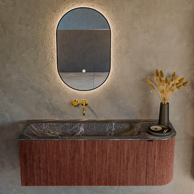 Mondiaz KURVE-DLUX Ensemble de meuble de salle de bains - 125x46x40cm - 1 tiroir - 1 porte - lavabo solid surface - gauche - sans trou de robinet - Ruby