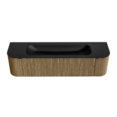 Mondiaz KURVE Badkamermeubelset - 170x46x40cm - 1 lade - 2 deuren - wastafel solid surface - midden - 2 kraangaten - Dusk