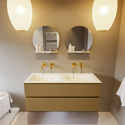 Mondiaz VICA-DLUX ensemble de meuble de salle de bain - 120cm - meuble sous-vasque oro - 2 tiroirs - lavabo encastré cloud double - sans trous de robinet - version haute de 60cm - opalo